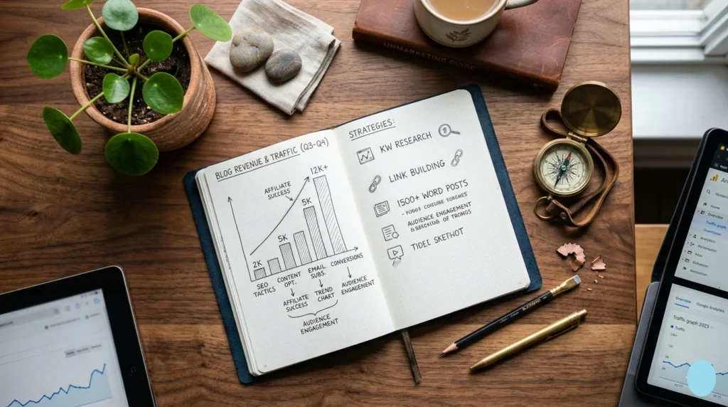 an open notebook with graphs on the table