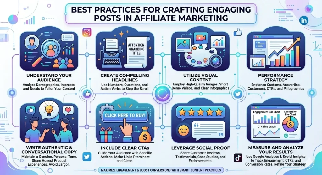 infographic of Best practices for crafting engaging posts in affiliate marketing