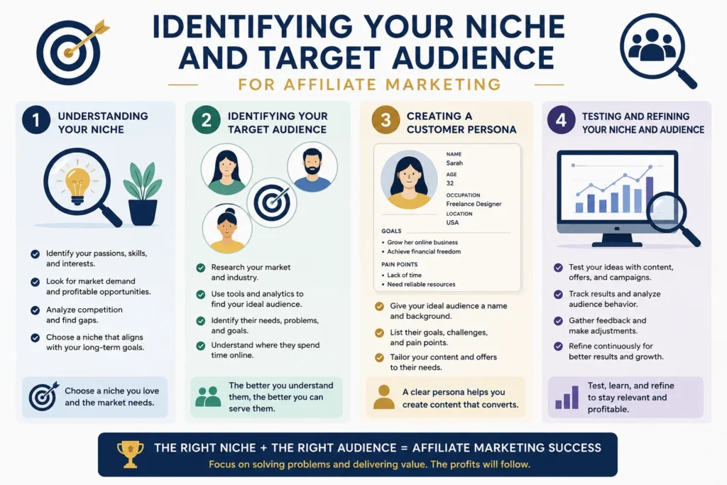 infographic of Identifying Your Niche and Target Audience for Affiliate Marketing