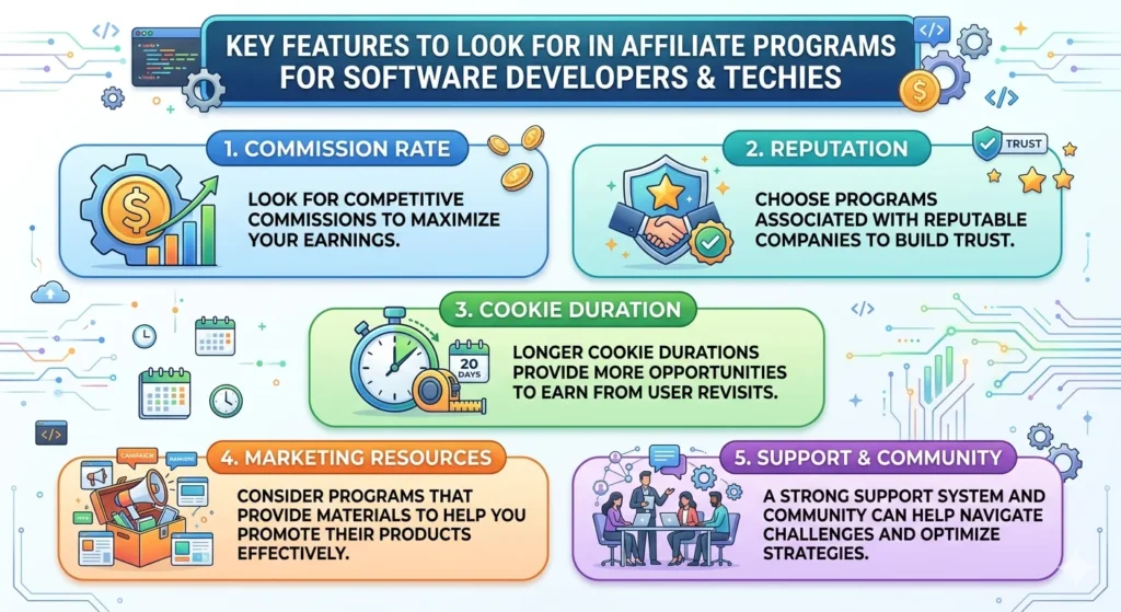 infographic of Key Features to Look For in Affiliate Programs