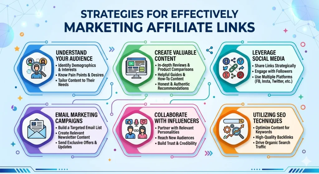 infographic of Strategies for effectively marketing affiliate links