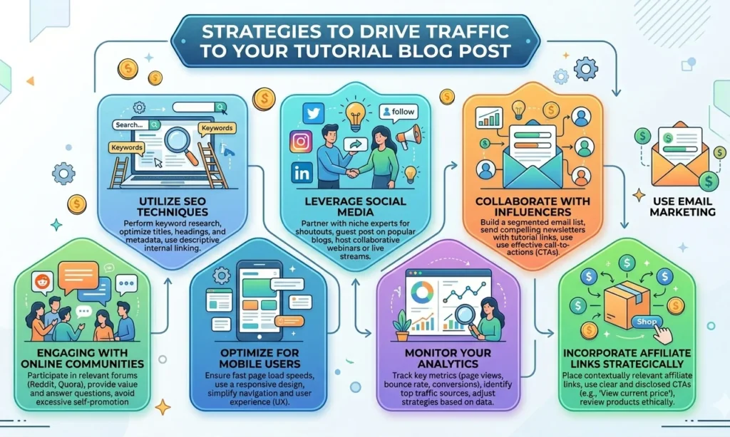 infographic of Strategies to Drive Traffic to Your Tutorial Blog Post