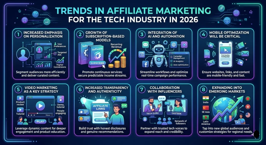 infographic of Trends in Affiliate Marketing for the Tech Industry in 2026