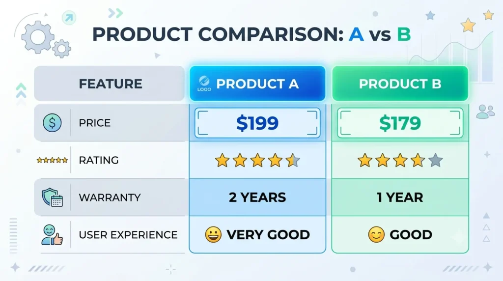 infographic image of Use Tables for Comparison