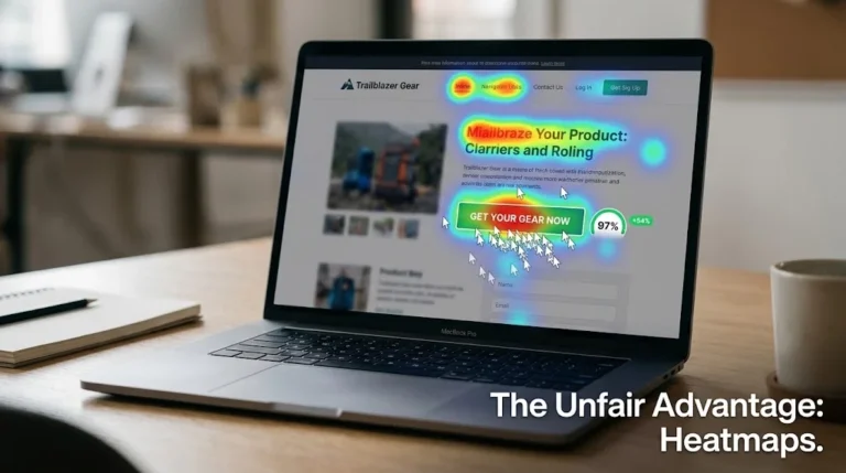 Laptop displaying a website heatmap.