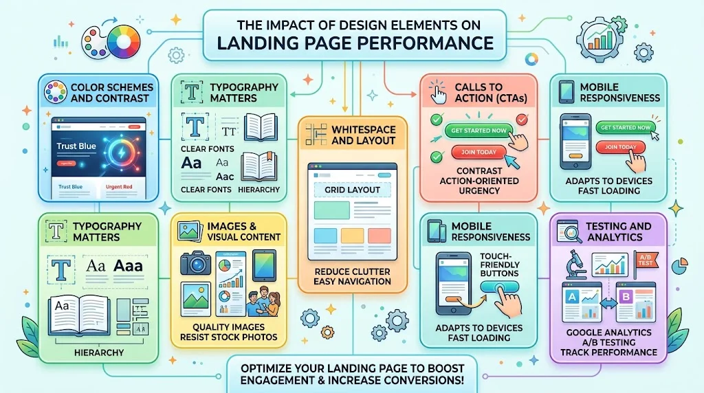 Infographic on landing page design elements.