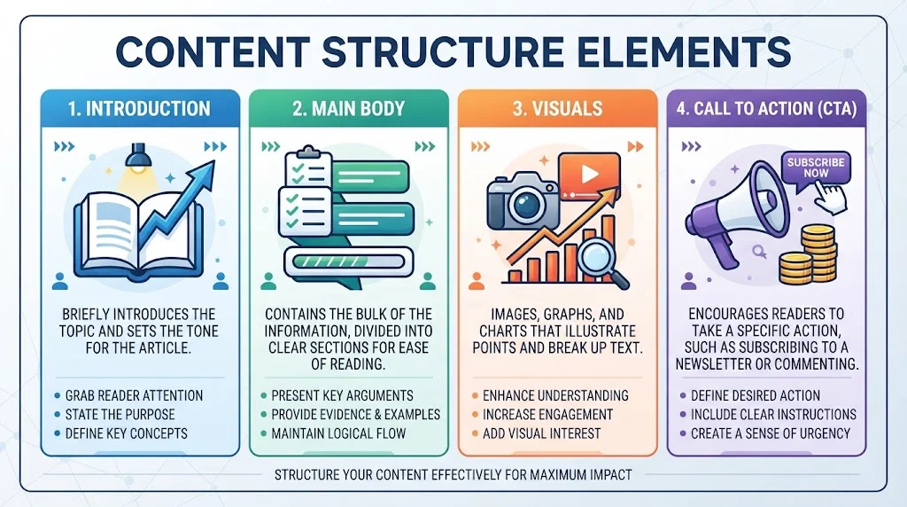 Infographic titled "CONTENT QUALITY: BALANCING SEO AND USER NEEDS," presenting a five-step process: 1. Research Your Audience, 2. Keyword Integration, 3. Engagement & Interaction, 4. Readability, and 5. Visual Appeal, each with a corresponding icon and description.