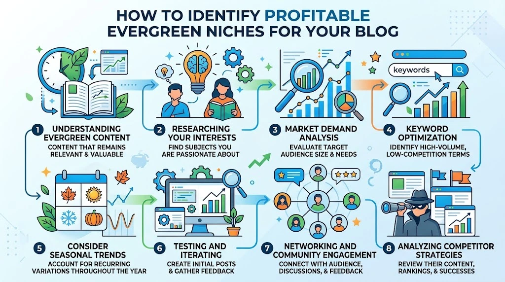 How to identify profitable evergreen blog niches infographic
