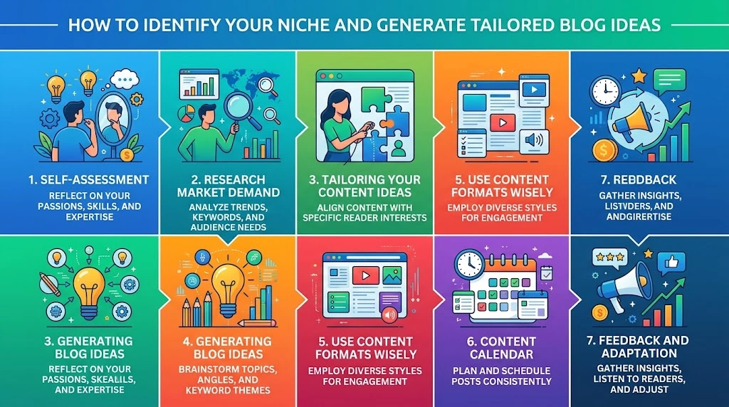 How to identify your niche and generate blog ideas infographic